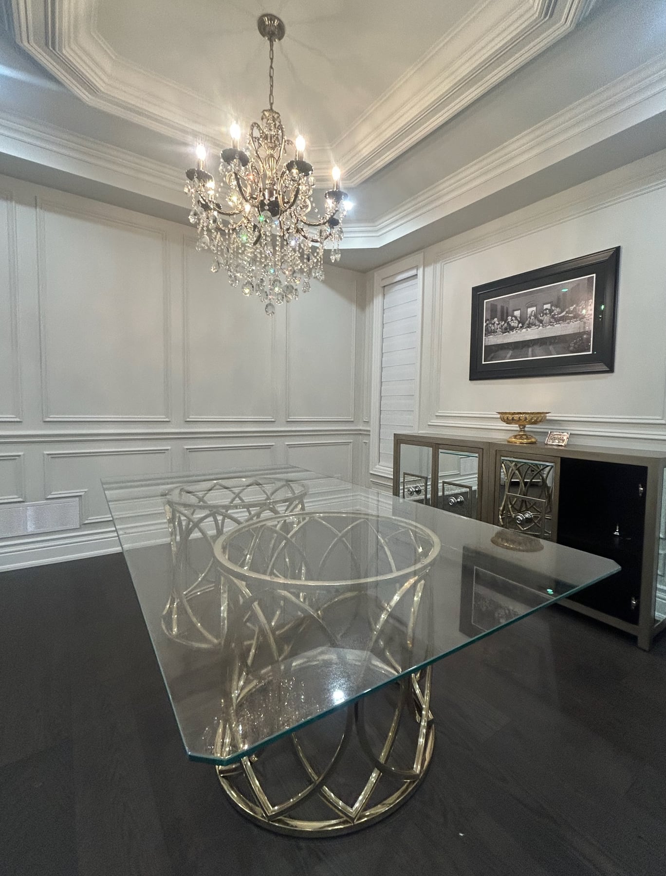 Custom glass tabletop in a finished residential space